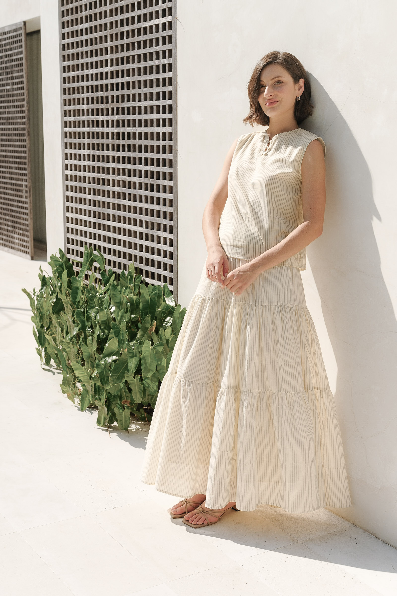 Rowan Maxi Skirt in Ash Stripes