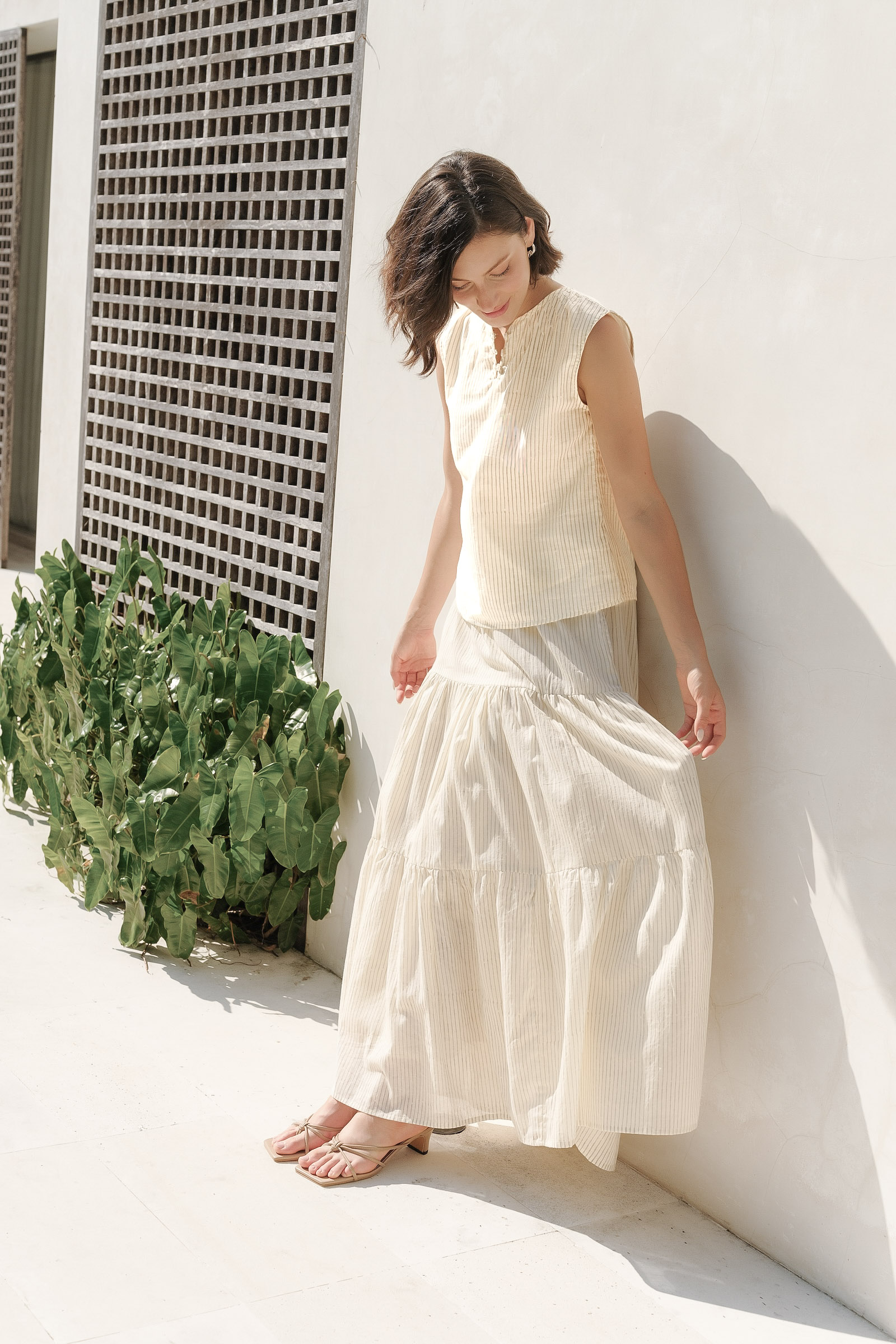 Rowan Maxi Skirt in Ash Stripes