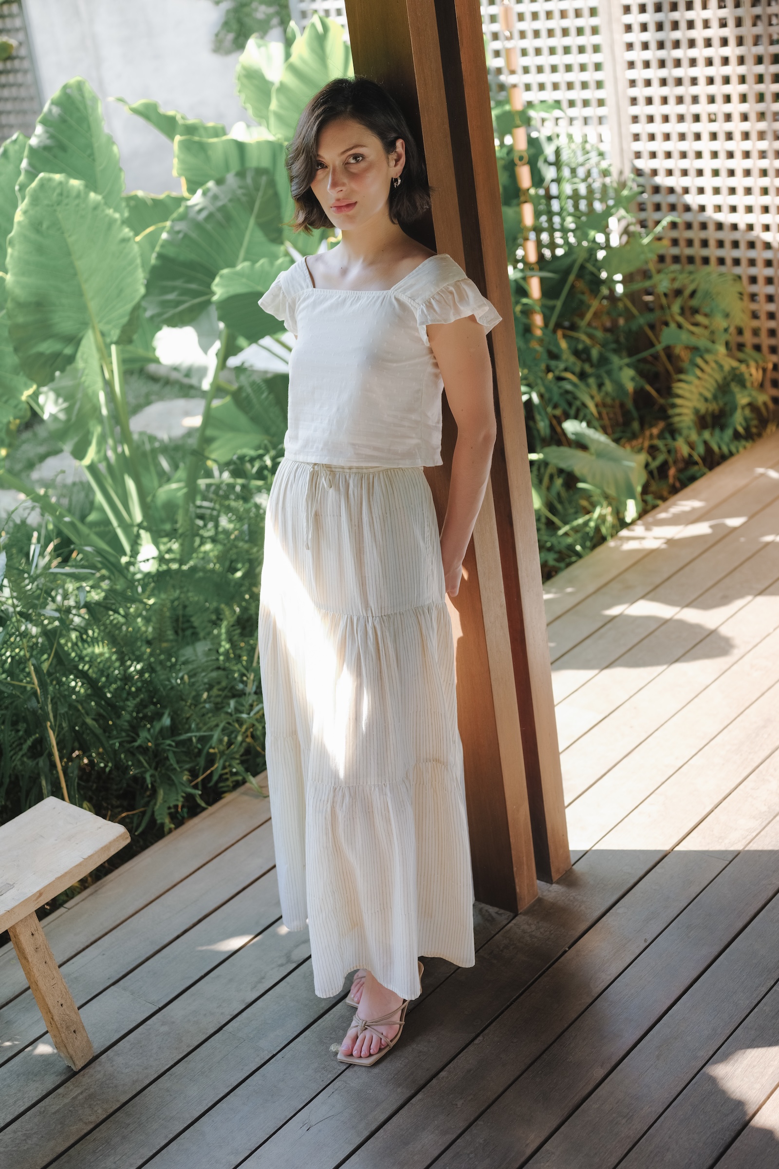 Rowan Maxi Skirt in Ash Stripes